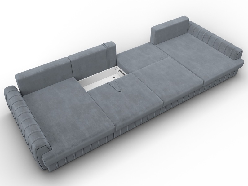 Диван П-образный Лига-057 НПБ Лонг, Велюр, TOWER 10 серый