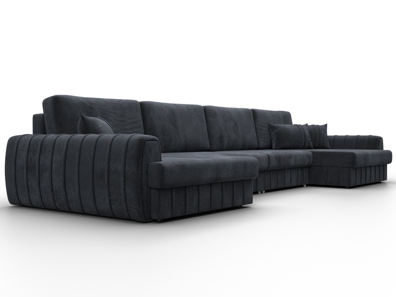 Диван П-образный Лига-057 НПБ Лонг, Велюр, TOWER 11 темно-серый