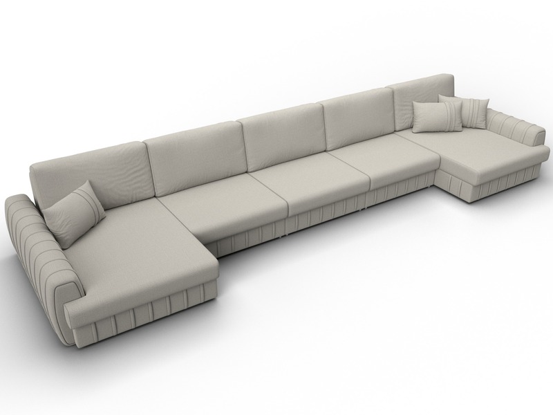 Диван П-образный Лига-057 НПБ МегаЛонг, Рогожка, Амур 02 бежевый