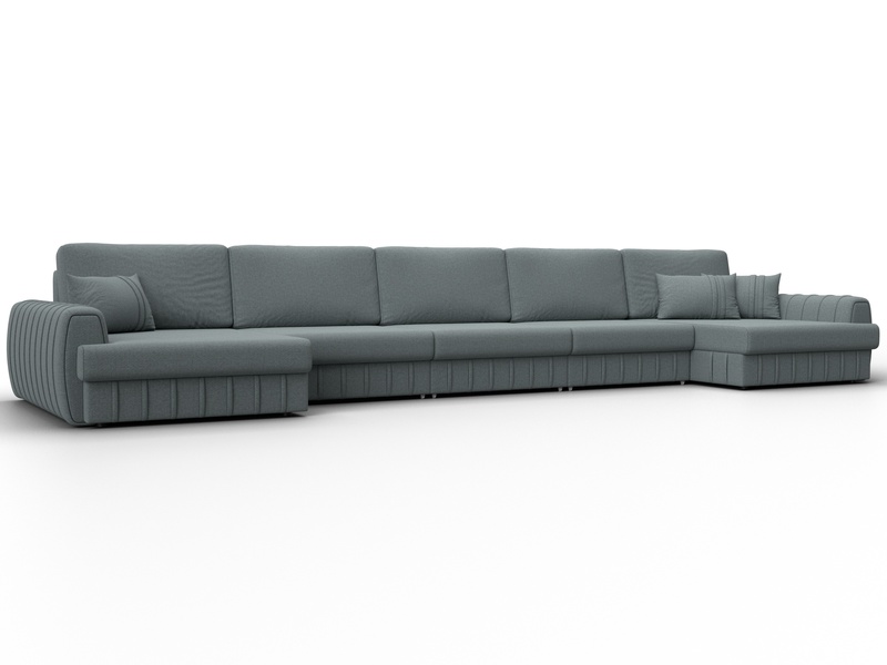 Диван П-образный Лига-057 НПБ МегаЛонг, Рогожка, Амур 07 серый