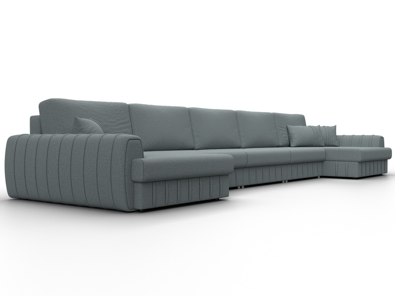 Диван П-образный Лига-057 НПБ МегаЛонг, Рогожка, Амур 07 серый