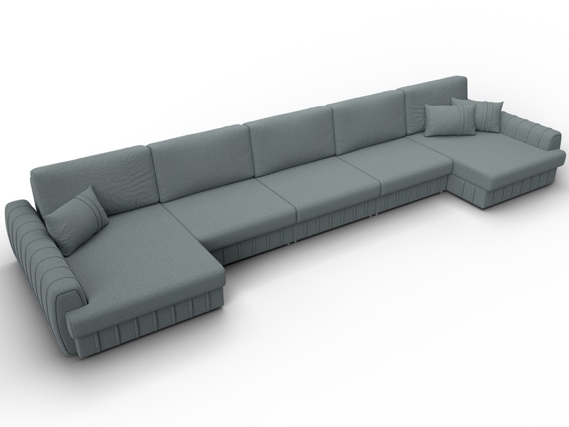 Диван П-образный Лига-057 НПБ МегаЛонг, Рогожка, Амур 07 серый