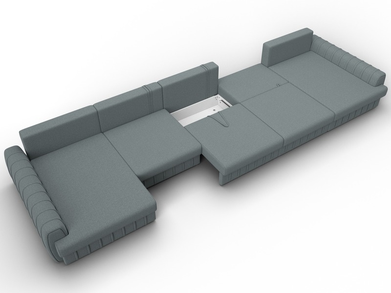 Диван П-образный Лига-057 НПБ МегаЛонг, Рогожка, Амур 07 серый