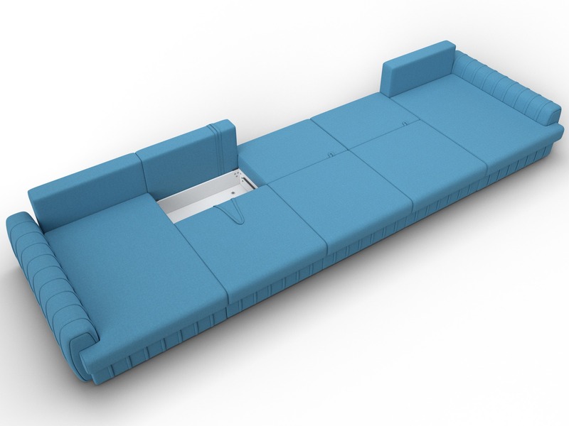 Диван П-образный Лига-057 НПБ МегаЛонг, Рогожка, Амур 10 голубой