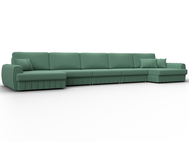 Диван П-образный Лига-057 НПБ МегаЛонг, Рогожка, Амур 11 зеленый