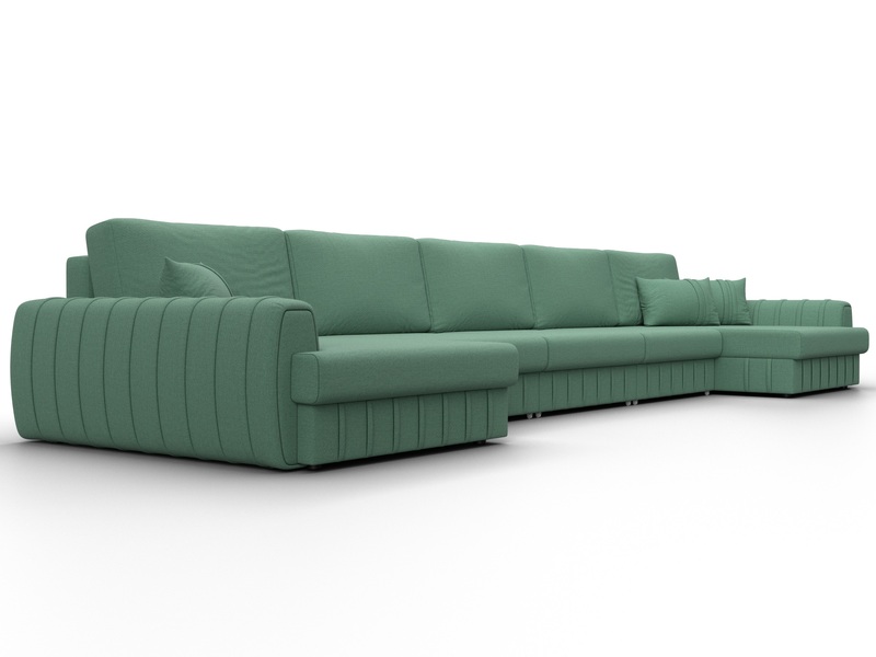 Диван П-образный Лига-057 НПБ МегаЛонг, Рогожка, Амур 11 зеленый