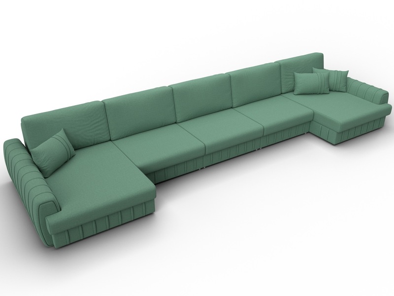 Диван П-образный Лига-057 НПБ МегаЛонг, Рогожка, Амур 11 зеленый