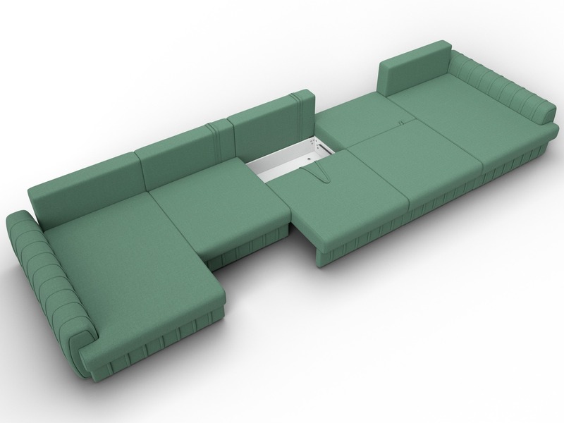 Диван П-образный Лига-057 НПБ МегаЛонг, Рогожка, Амур 11 зеленый