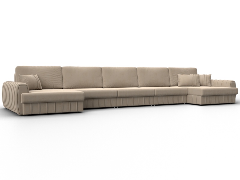 Диван П-образный Лига-057 НПБ МегаЛонг, Велюр, SEVEN 729 бежевый