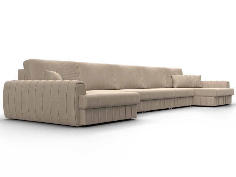 Диван П-образный Лига-057 НПБ МегаЛонг, Велюр, SEVEN 729 бежевый