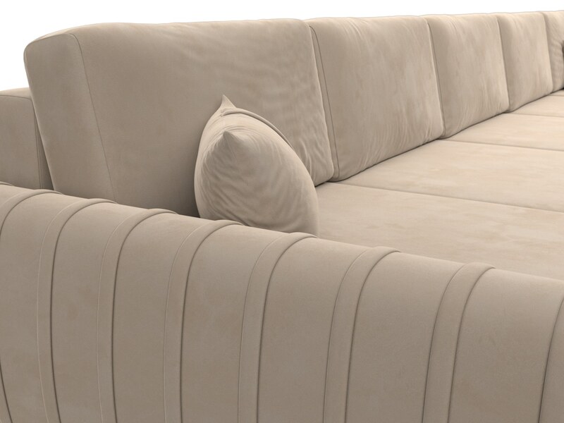 Диван П-образный Лига-057 НПБ МегаЛонг, Велюр, SEVEN 729 бежевый