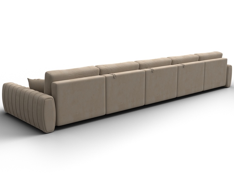 Диван П-образный Лига-057 НПБ МегаЛонг, Велюр, SEVEN 729 бежевый