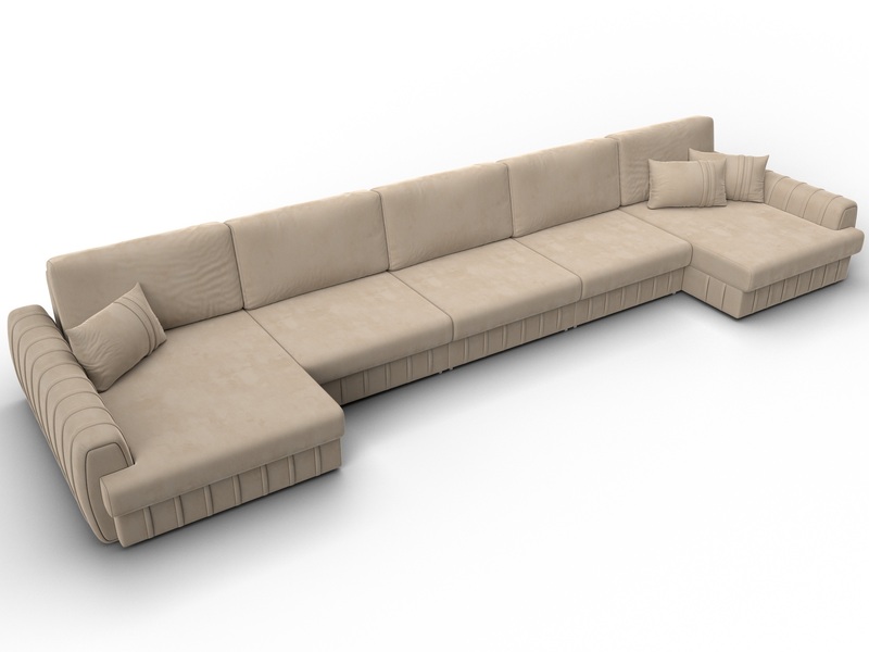 Диван П-образный Лига-057 НПБ МегаЛонг, Велюр, SEVEN 729 бежевый