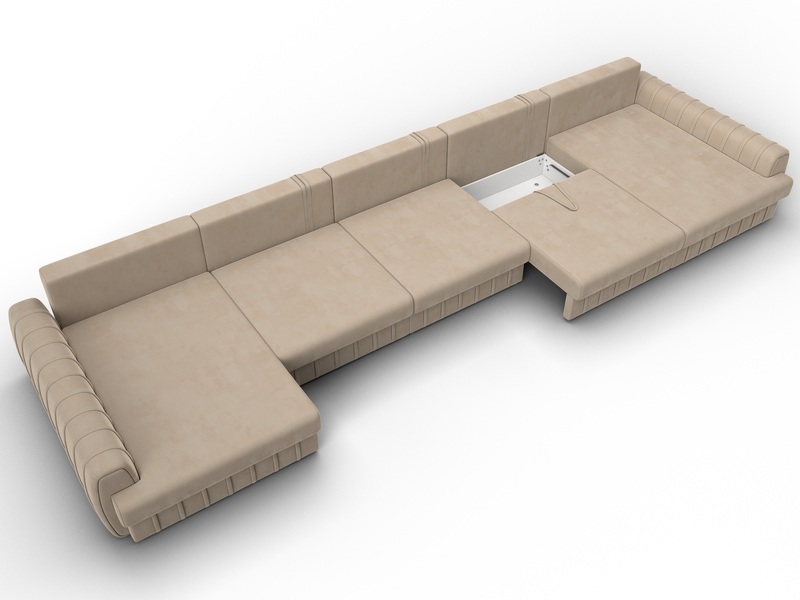 Диван П-образный Лига-057 НПБ МегаЛонг, Велюр, SEVEN 729 бежевый