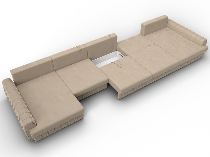 Диван П-образный Лига-057 НПБ МегаЛонг, Велюр, SEVEN 729 бежевый