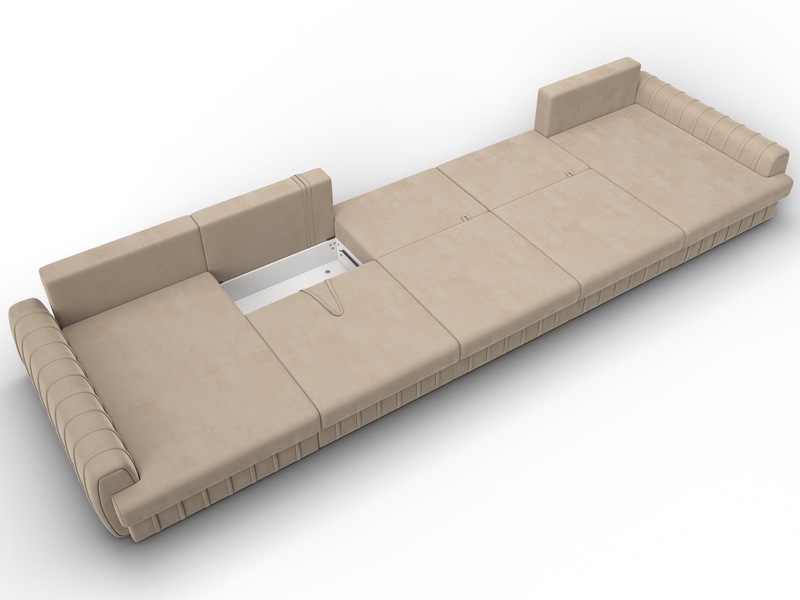 Диван П-образный Лига-057 НПБ МегаЛонг, Велюр, SEVEN 729 бежевый