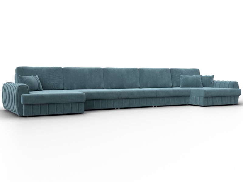 Диван П-образный Лига-057 НПБ МегаЛонг, Велюр, SEVEN 113 бирюзовый