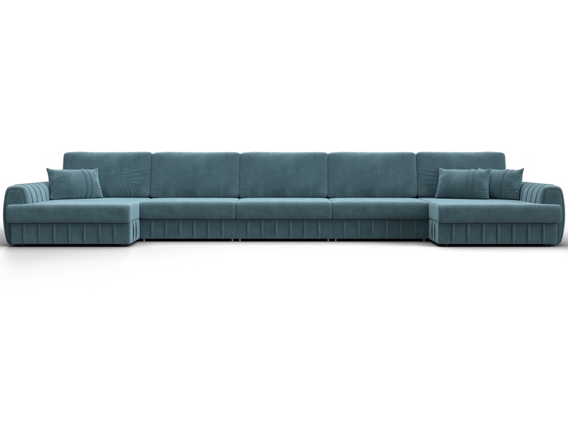 Диван П-образный Лига-057 НПБ МегаЛонг, Велюр, SEVEN 113 бирюзовый