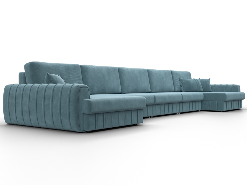 Диван П-образный Лига-057 НПБ МегаЛонг, Велюр, SEVEN 113 бирюзовый