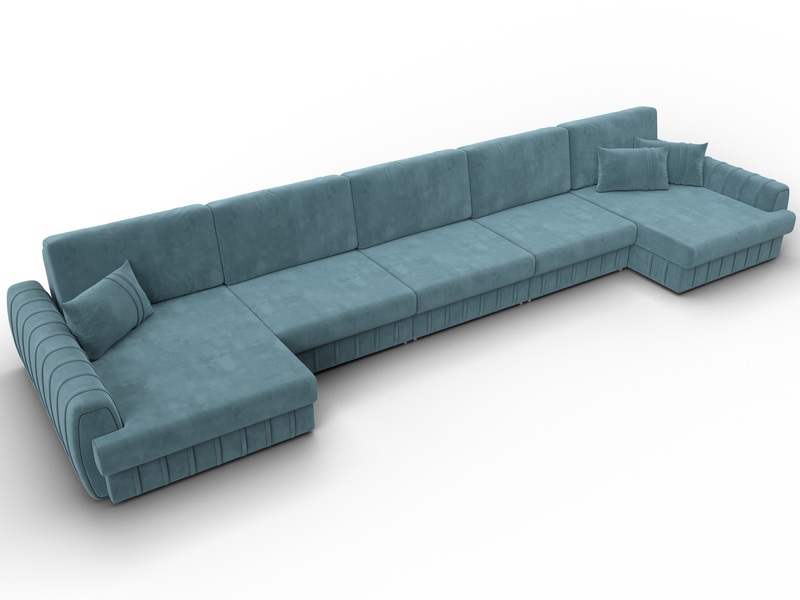 Диван П-образный Лига-057 НПБ МегаЛонг, Велюр, SEVEN 113 бирюзовый