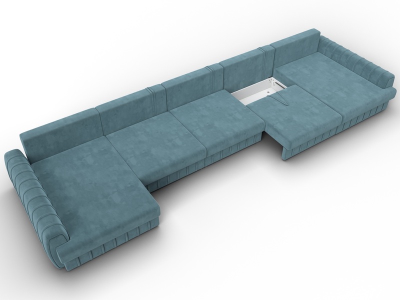 Диван П-образный Лига-057 НПБ МегаЛонг, Велюр, SEVEN 113 бирюзовый