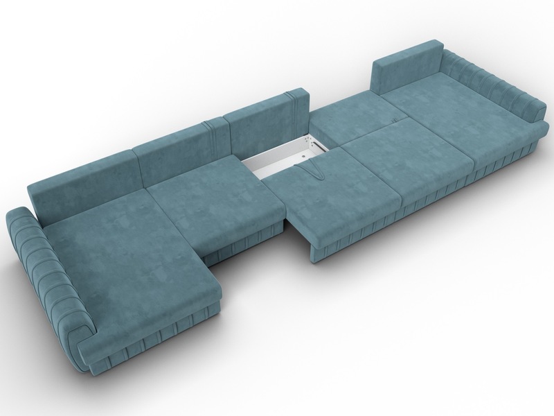 Диван П-образный Лига-057 НПБ МегаЛонг, Велюр, SEVEN 113 бирюзовый