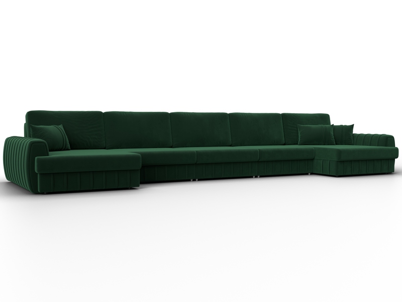 Диван П-образный Лига-057 НПБ МегаЛонг, Велюр, SEVEN 626 зеленый