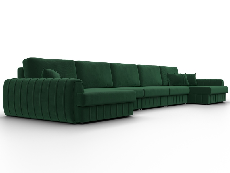 Диван П-образный Лига-057 НПБ МегаЛонг, Велюр, SEVEN 626 зеленый
