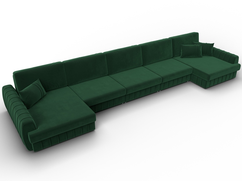 Диван П-образный Лига-057 НПБ МегаЛонг, Велюр, SEVEN 626 зеленый