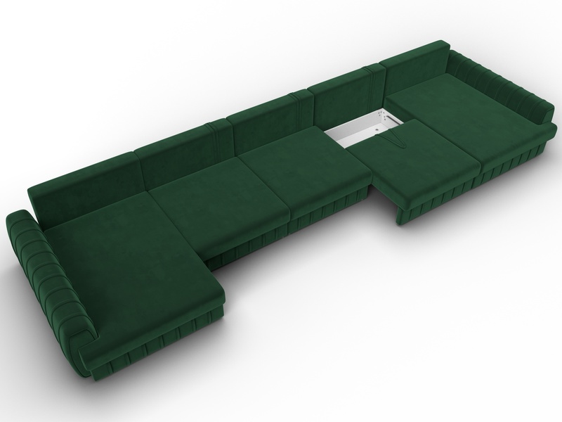Диван П-образный Лига-057 НПБ МегаЛонг, Велюр, SEVEN 626 зеленый