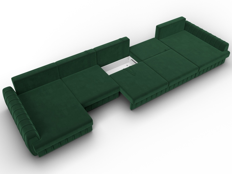 Диван П-образный Лига-057 НПБ МегаЛонг, Велюр, SEVEN 626 зеленый