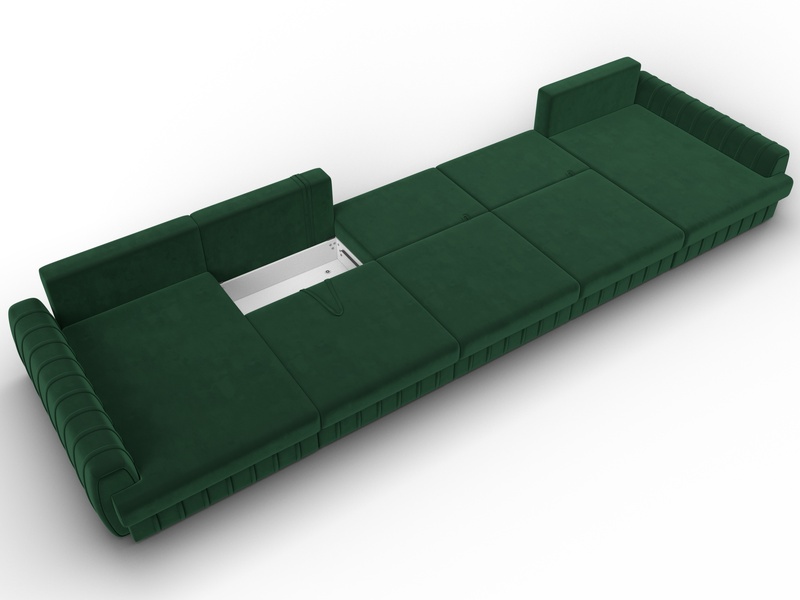 Диван П-образный Лига-057 НПБ МегаЛонг, Велюр, SEVEN 626 зеленый