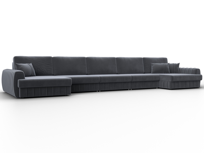 Диван П-образный Лига-057 НПБ МегаЛонг, Велюр, SEVEN 17 серый