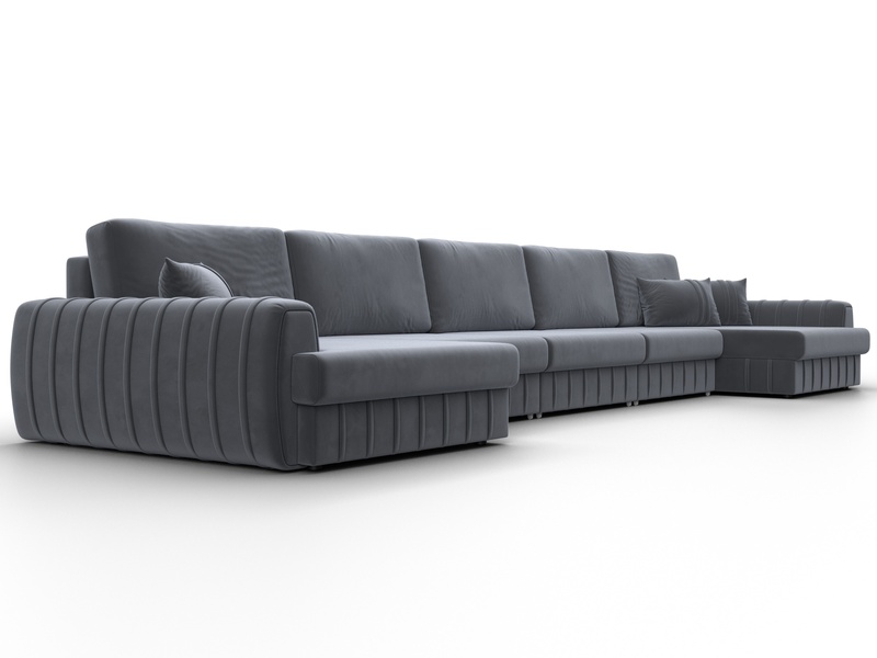 Диван П-образный Лига-057 НПБ МегаЛонг, Велюр, SEVEN 17 серый