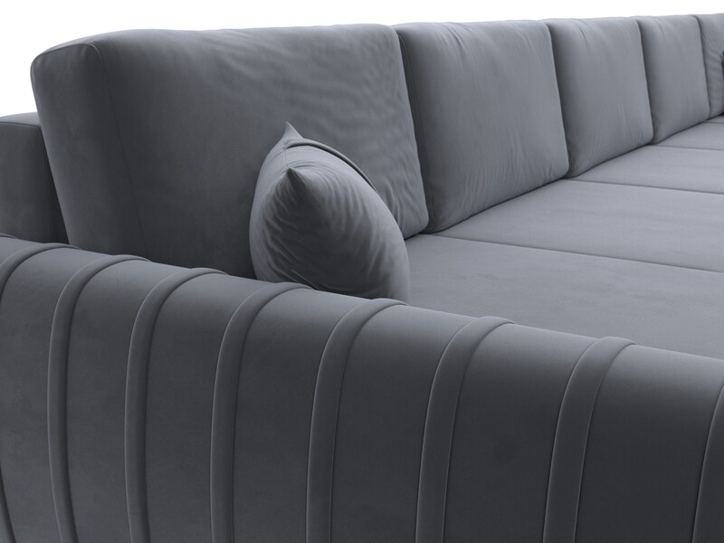 Диван П-образный Лига-057 НПБ МегаЛонг, Велюр, SEVEN 17 серый