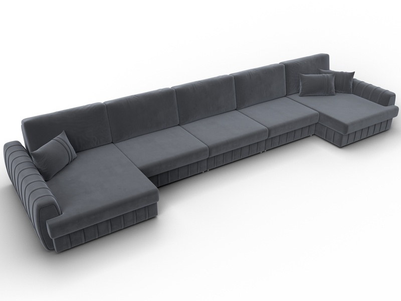 Диван П-образный Лига-057 НПБ МегаЛонг, Велюр, SEVEN 17 серый