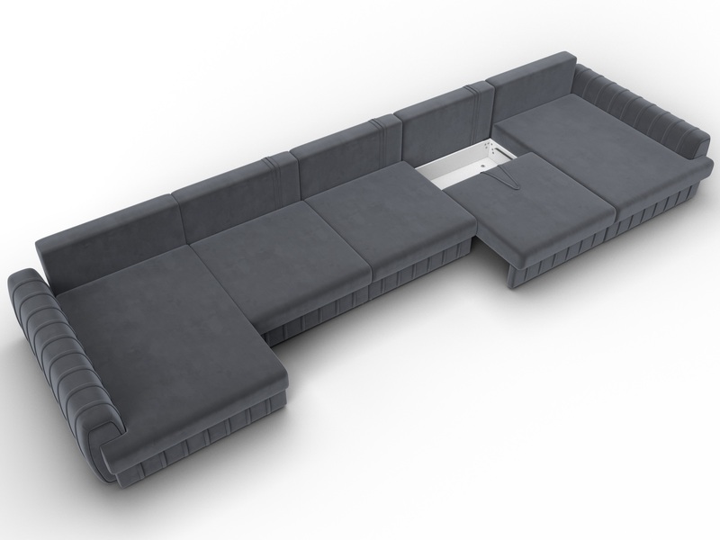 Диван П-образный Лига-057 НПБ МегаЛонг, Велюр, SEVEN 17 серый