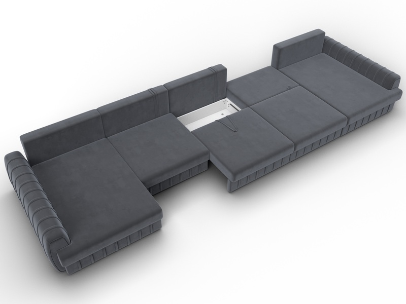 Диван П-образный Лига-057 НПБ МегаЛонг, Велюр, SEVEN 17 серый