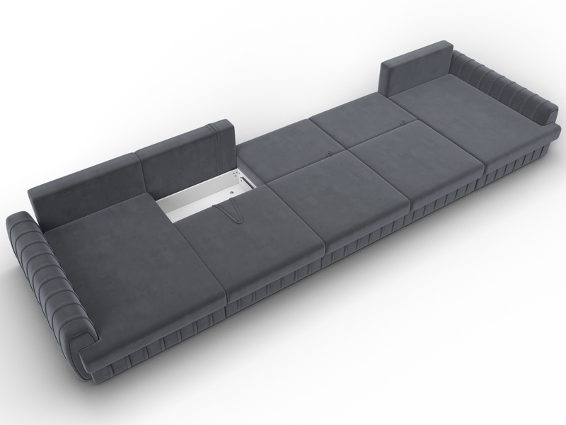 Диван П-образный Лига-057 НПБ МегаЛонг, Велюр, SEVEN 17 серый