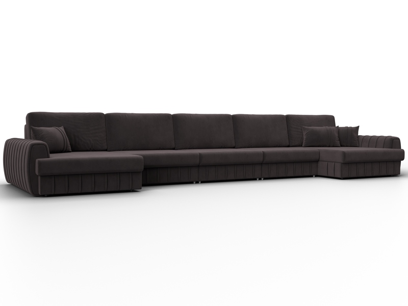 Диван П-образный Лига-057 НПБ МегаЛонг, Велюр, SEVEN 727 коричневый