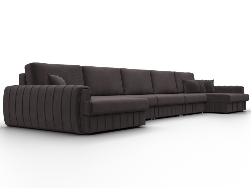Диван П-образный Лига-057 НПБ МегаЛонг, Велюр, SEVEN 727 коричневый