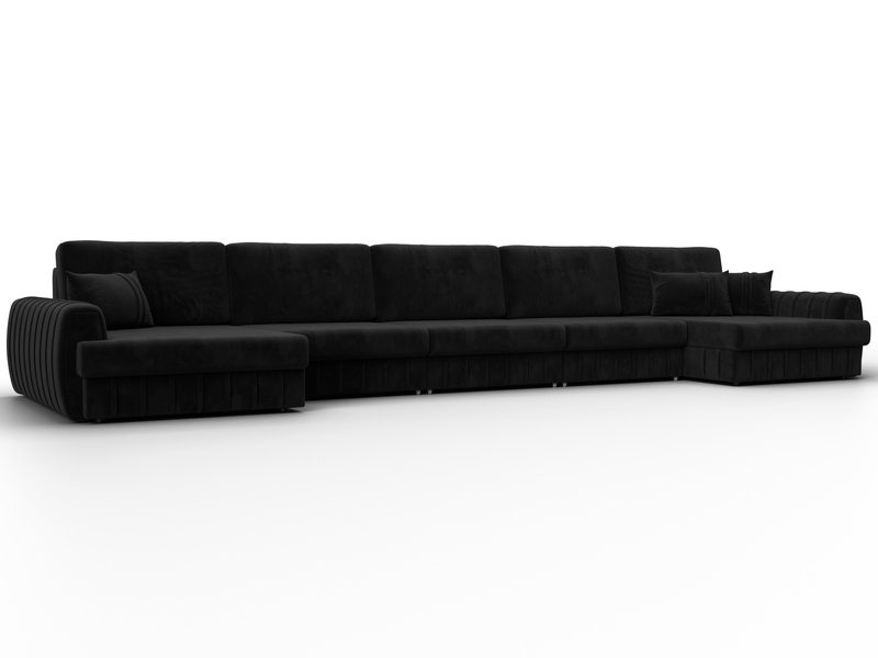 Диван П-образный Лига-057 НПБ МегаЛонг, Велюр, SEVEN 35 черный