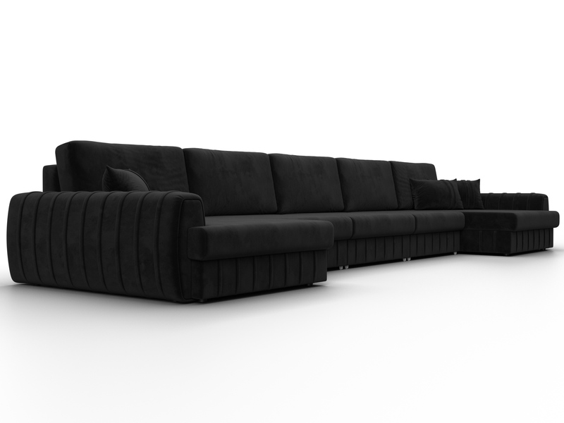 Диван П-образный Лига-057 НПБ МегаЛонг, Велюр, SEVEN 35 черный