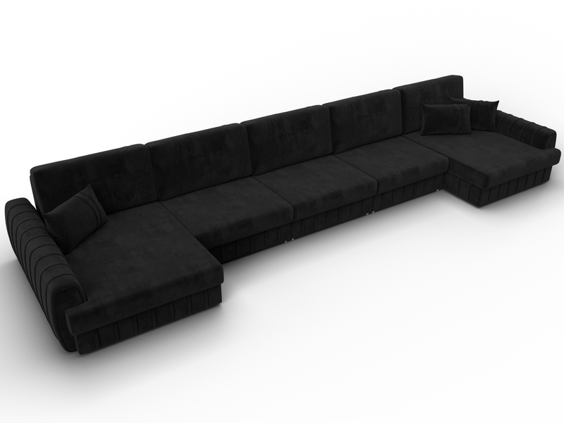 Диван П-образный Лига-057 НПБ МегаЛонг, Велюр, SEVEN 35 черный