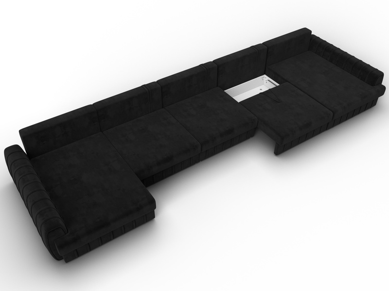 Диван П-образный Лига-057 НПБ МегаЛонг, Велюр, SEVEN 35 черный