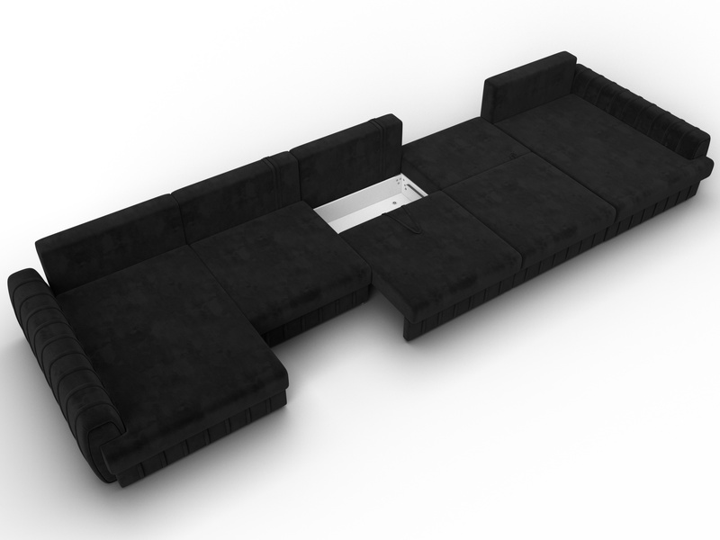Диван П-образный Лига-057 НПБ МегаЛонг, Велюр, SEVEN 35 черный