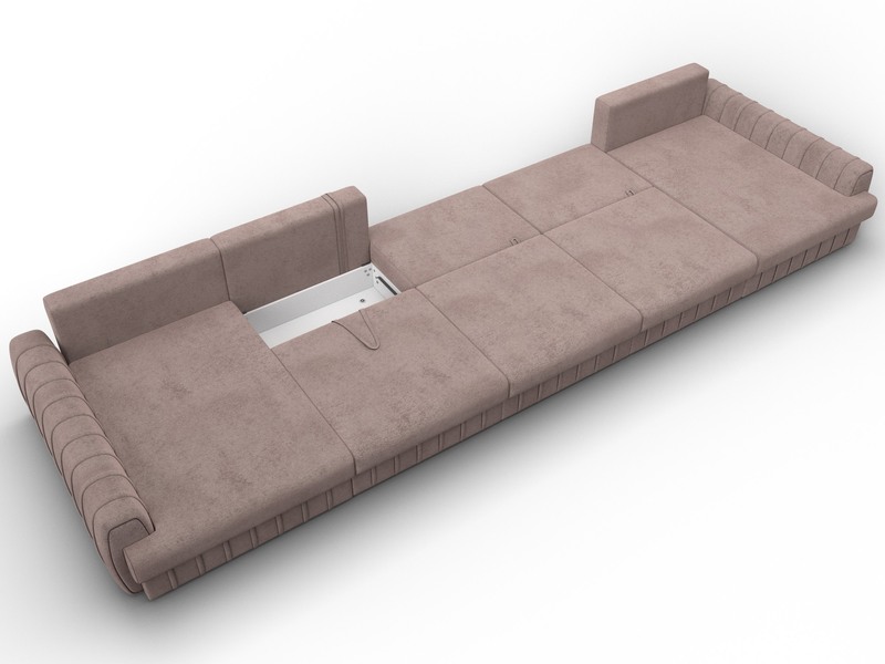 Диван П-образный Лига-057 НПБ МегаЛонг, Велюр, TOWER 05 бежевый