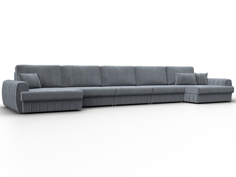 Диван П-образный Лига-057 НПБ МегаЛонг, Велюр, TOWER 10 серый