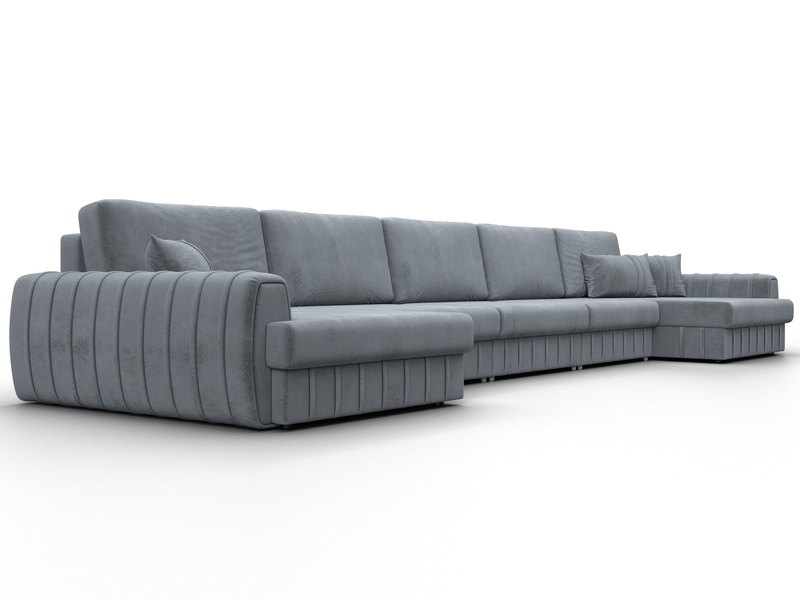 Диван П-образный Лига-057 НПБ МегаЛонг, Велюр, TOWER 10 серый