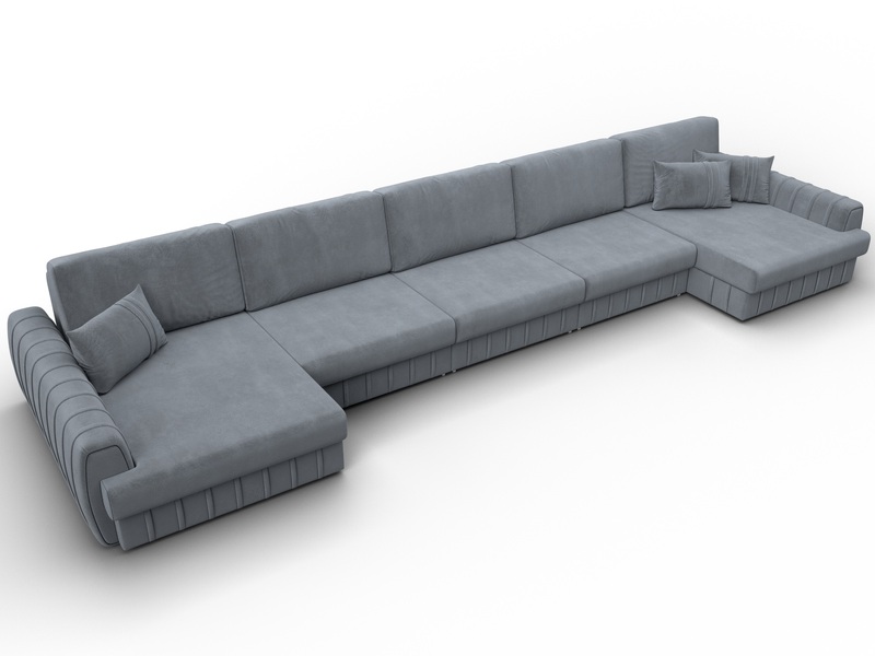 Диван П-образный Лига-057 НПБ МегаЛонг, Велюр, TOWER 10 серый